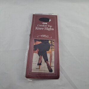 CVS Womens Navy Sandalfoot Knee Highs Wide Band Comfort Top USA-Made